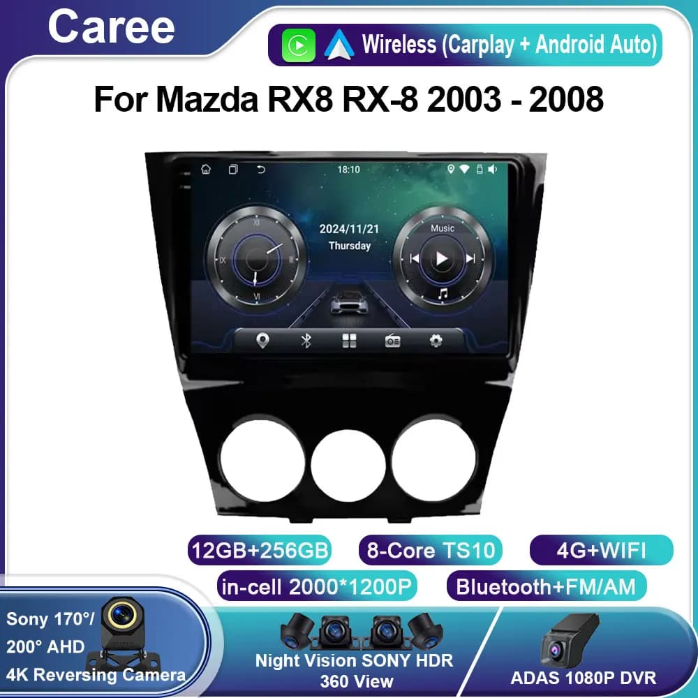 For Mazda RX8 RX-8 2003 - 2008 Autoradio Android 14 Stereo Auto Intelligent GPS Systems Wifi Navigation Video Reader for Auto No 2din