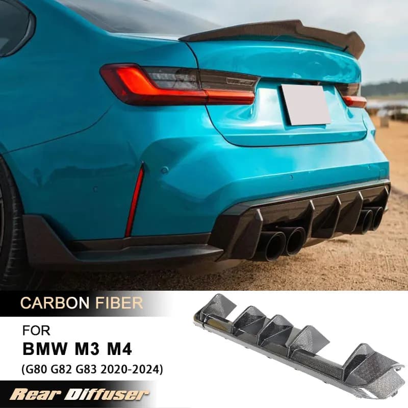 Car Rear Bumper Diffuser Lip Spoiler for BMW G80 M3 G82 G83 M4 2021-2024 Racing Rear Apron Lip 4 Exhaust Body Kits Carbon Fiber