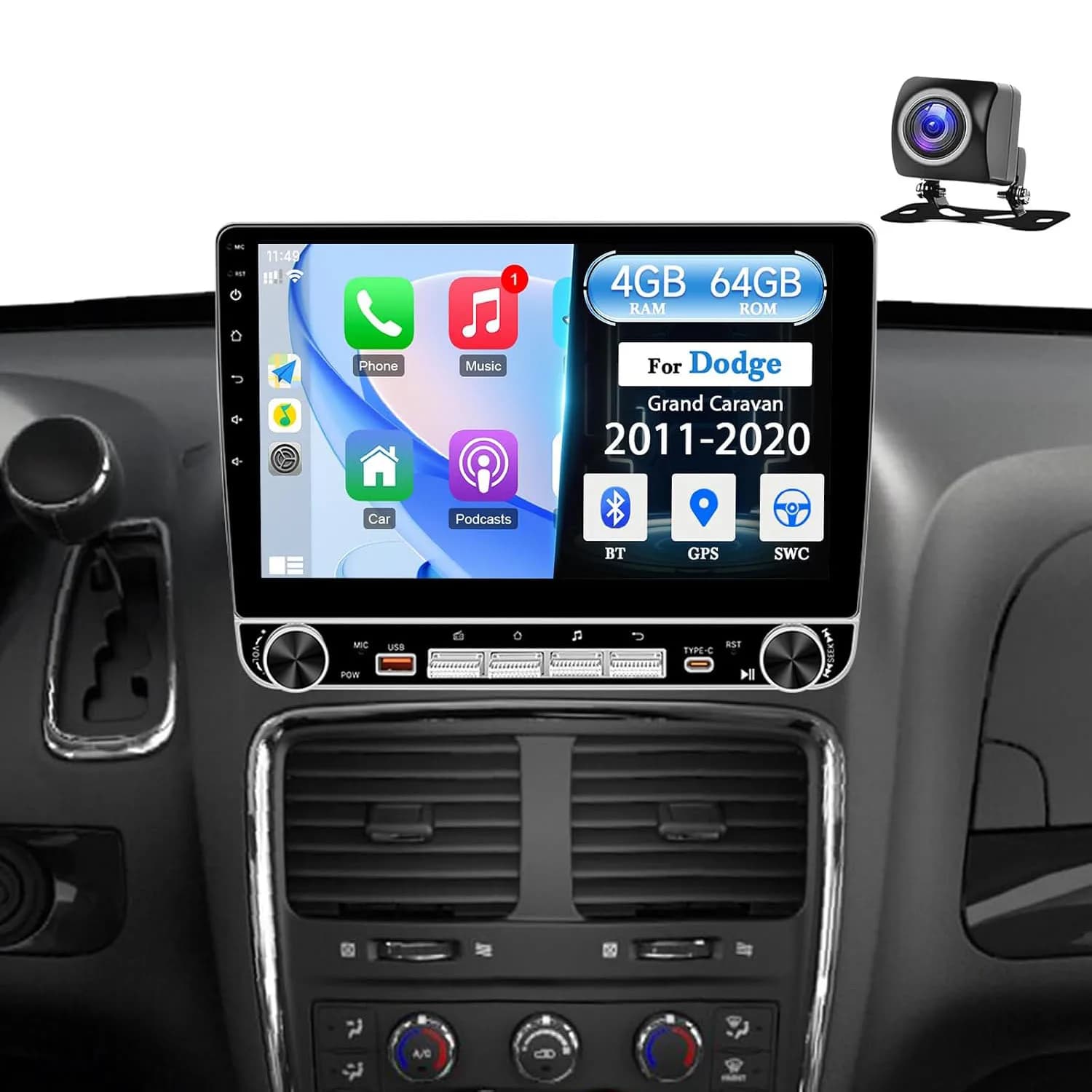10.1" Touch Screen/GPS/Bluetooth/FM/WiFi Upgrated 8 Core 4+64G Car Radio for Dodge Grand Caravan 2011-2020, Chrysler Town