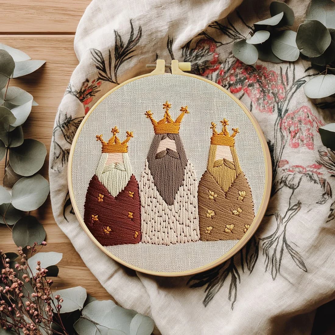Kit Ricamo Fai da Te Re Magi 20x20cm/15x15cm, Punto Croce per Arte del Cucito, Idea Regalo