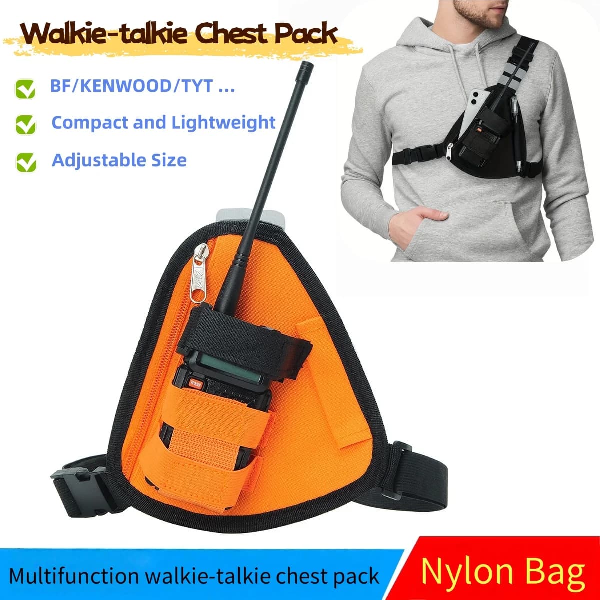 Custodia da petto leggera e resistente in nylon per walkie-talkie portatile, misura regolabile, borsa tattica da esterno per radio