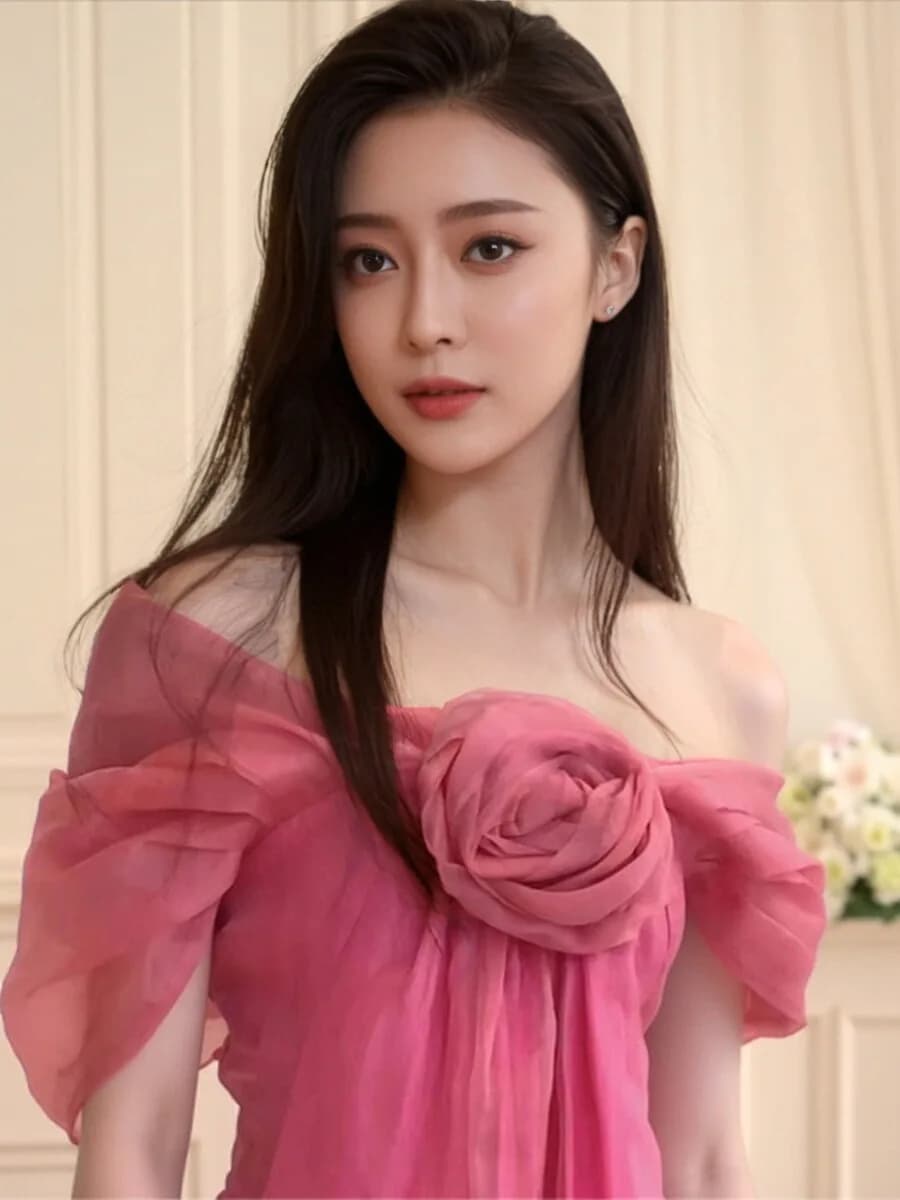 Abito da sposa monospalla rosa, nuovo stile cinese, gonna a vita alta a trapezio, abito lungo da donna, dolce stile con fiori fatti a mano