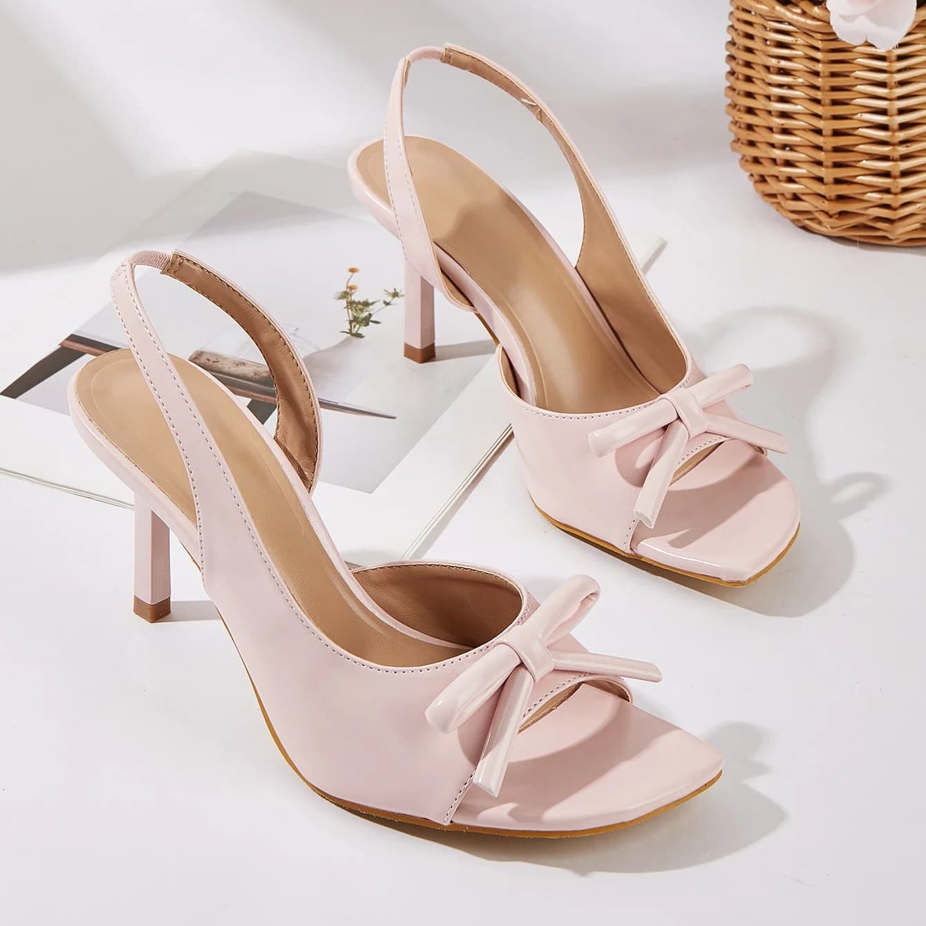 Shallow Mouth Slim Heeled High Heels Butterfly Knot Decorative Sandals Pink Sweet Wind Summer Shoes Pair With Skirts High Heels