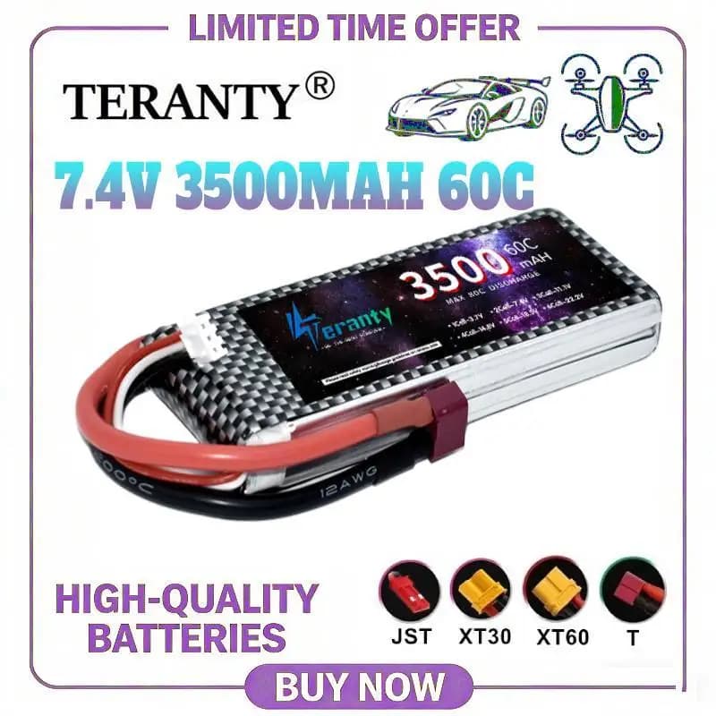Batteria LiPo TERANTY 2S 7.4V 3500mAh 60C ad alta potenza per Droni FPV RC, Quadricotteri da Corsa, Auto, Elicotteri Marini e Modelli RC per Hobby