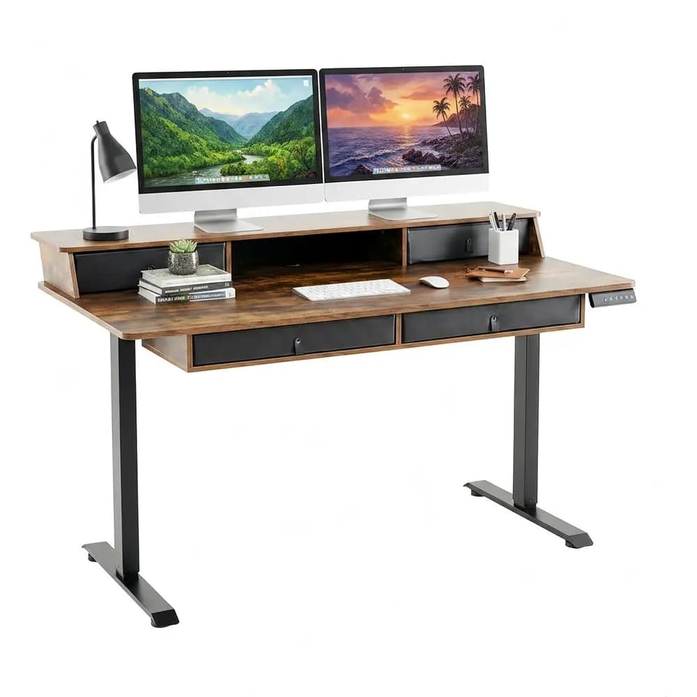 55 Adjustable Electric Desk with Storage Drawers, Monitor Stand, Ergonomic Sit-Stand Desk