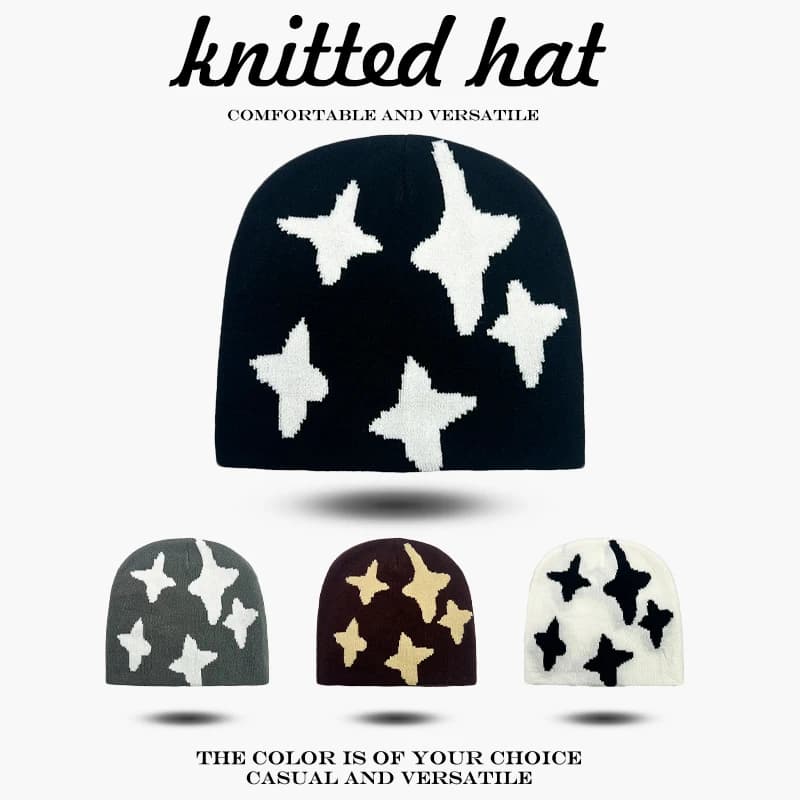 Warm Cartoon Casual Fashion Design Style Beanies Simple Versatile ins Outdoor New Men Women Funny Jacquard Stars Knitted Hats