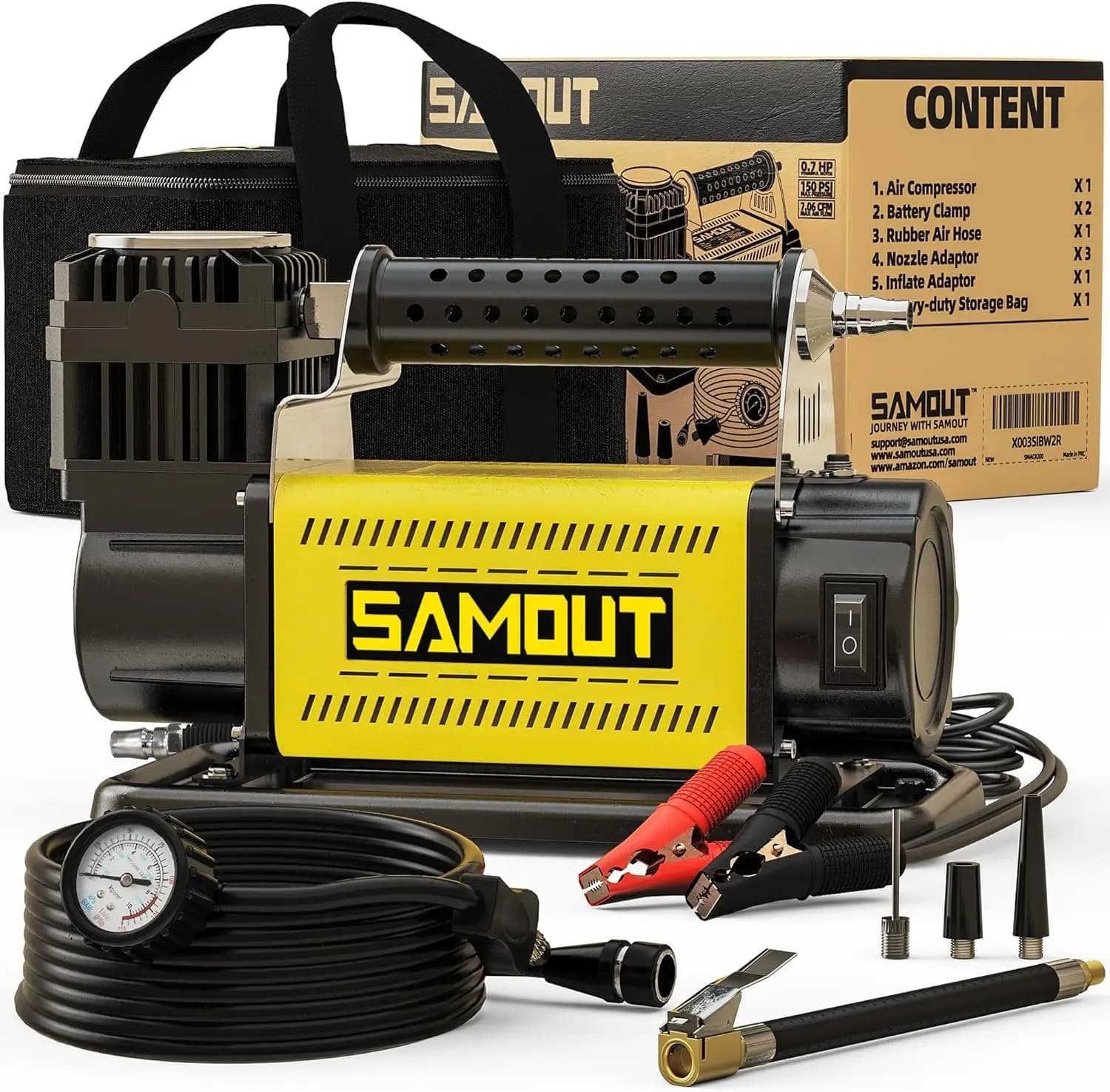 Compressore d'aria portatile 12V, gonfiatore da 7.06 CFM per pneumatici per impieghi gravosi, max 150PSI per veicoli fuoristrada, SUV, camper