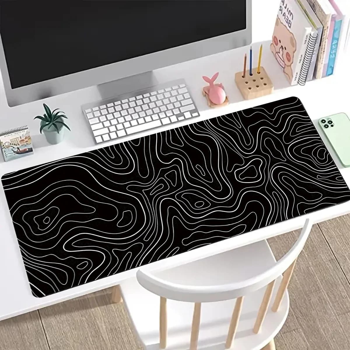 Game mouse pad 1 piece Large keyboard pad 31.5 x 11.8 inch mouse pad black and white keyboard with anti-sl