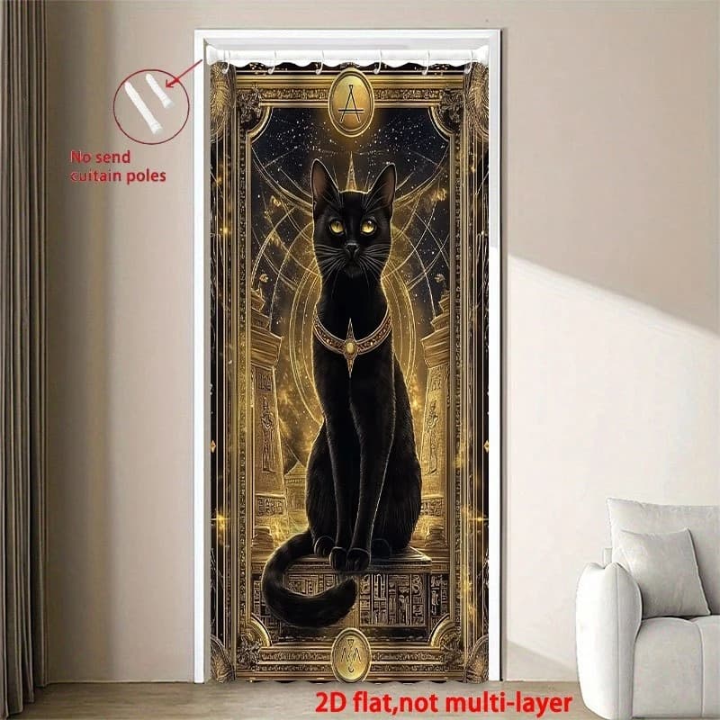 Tenda per porta con carte dei tarocchi VIKAMA, decorata con un'immagine di un gatto nero misterioso e un tema moderno di gatti, adatta per le camere da letto