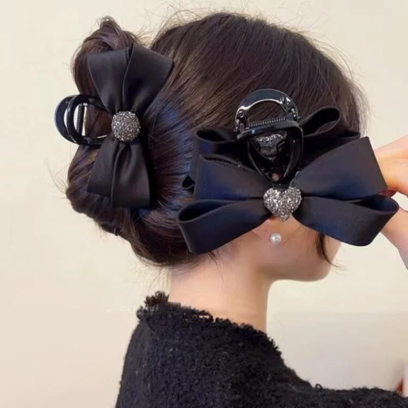 1/2 pieces elegant temperament fabric bow hair clip for woman rhinestones love shark clip fashion girl tail horse hair clamp