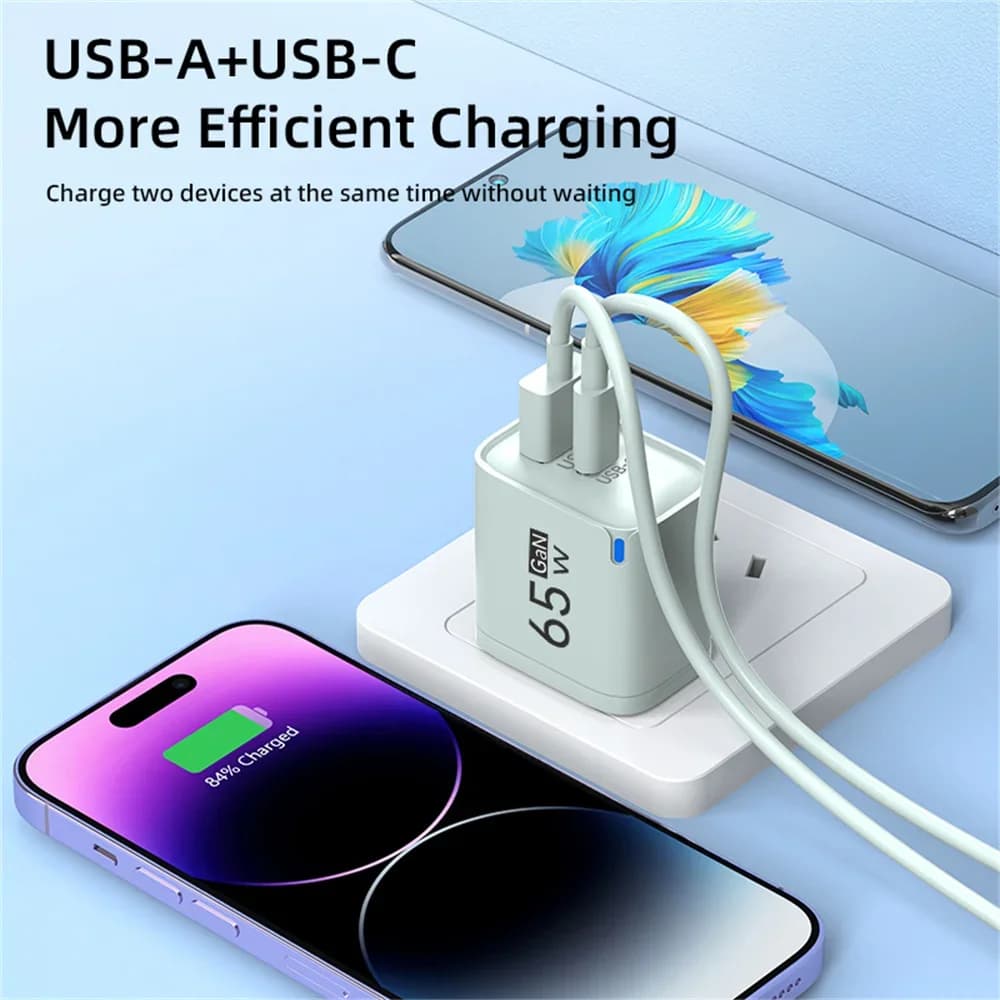 Caricatore PD GaN da 65 W Ricarica rapida USB Tipo C Ricarica rapida 3.0 per iPhone 16 Pro Max Xiaomi 14 15 Adattatore da parete per telefono cellulare Huawei