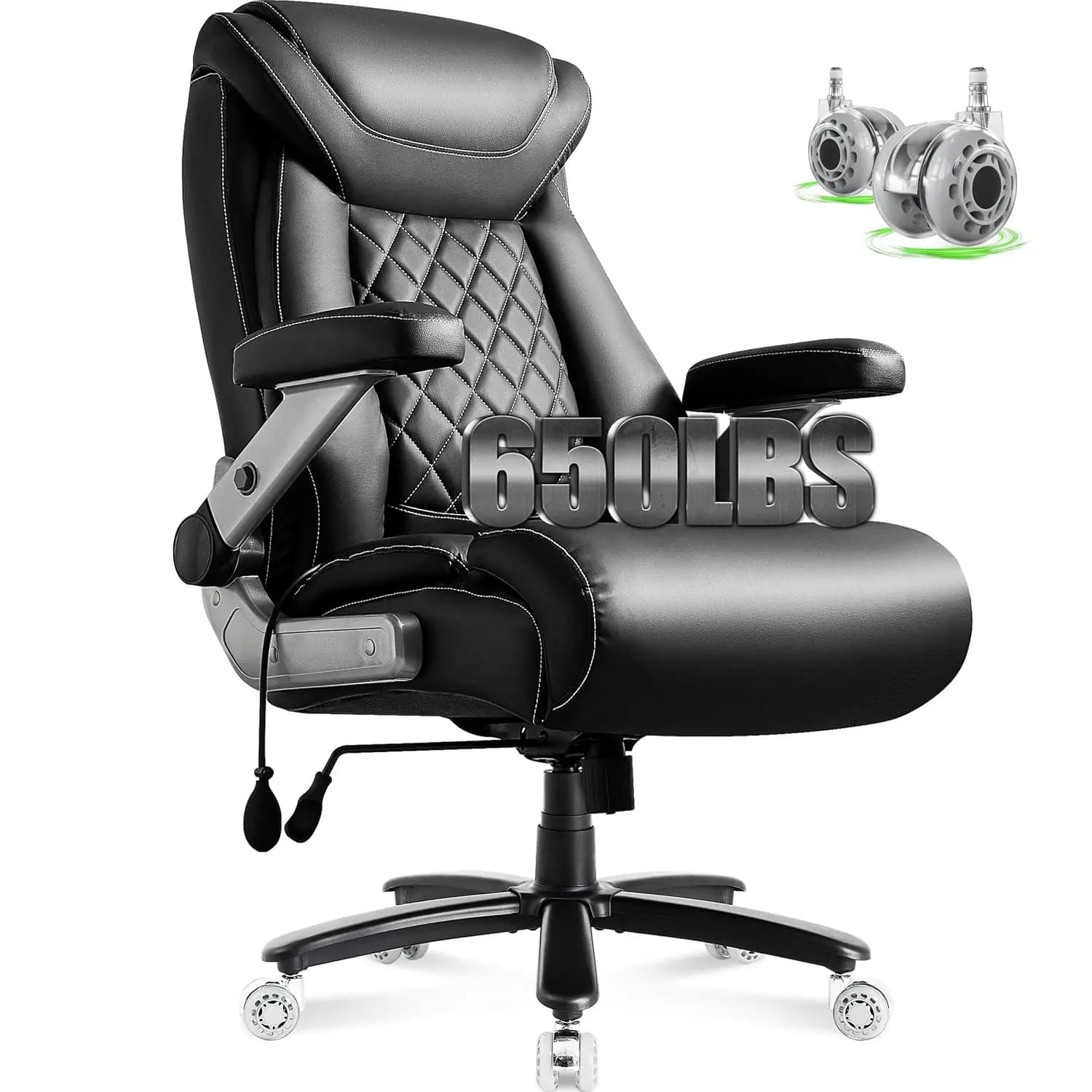 Sedia da Ufficio Grande e Alta, con Cuscino a Molla da 650 libbre, Braccioli 5D, Ergonomica, Regolabile, Supporto Lombare, Imbottita Larga, Resistente, con Doppie Ruote, Personalizzabile