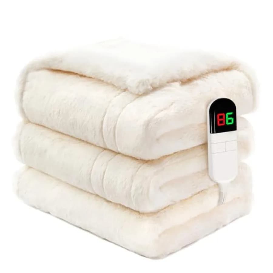 Coperta Elettrica Riscaldata Singola 157x213 cm in Peluche, Riscaldamento Rapido, Coperta in Finta Pelliccia di Coniglio con 8 Livelli di Calore e Spegnimento Automatico per Letto e Divano