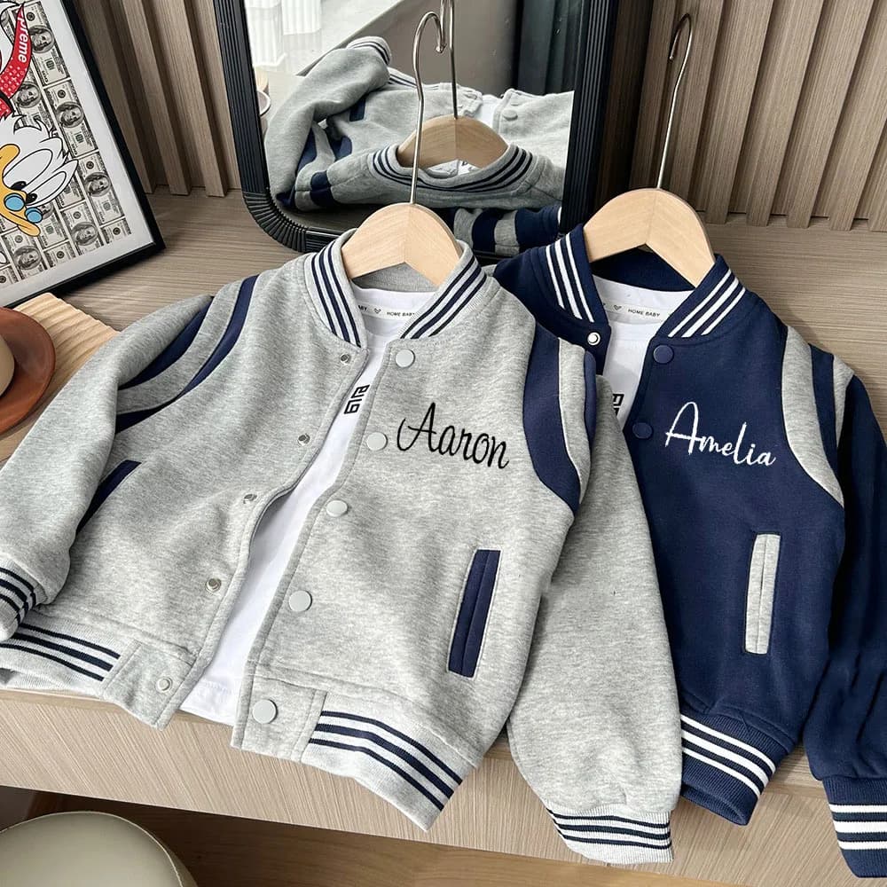 Giacca da squadra scolastica per bambini in stile Baseball Unisex personalizzata, giacca da Rugby con nome ricamato personalizzato per ragazzi e ragazze