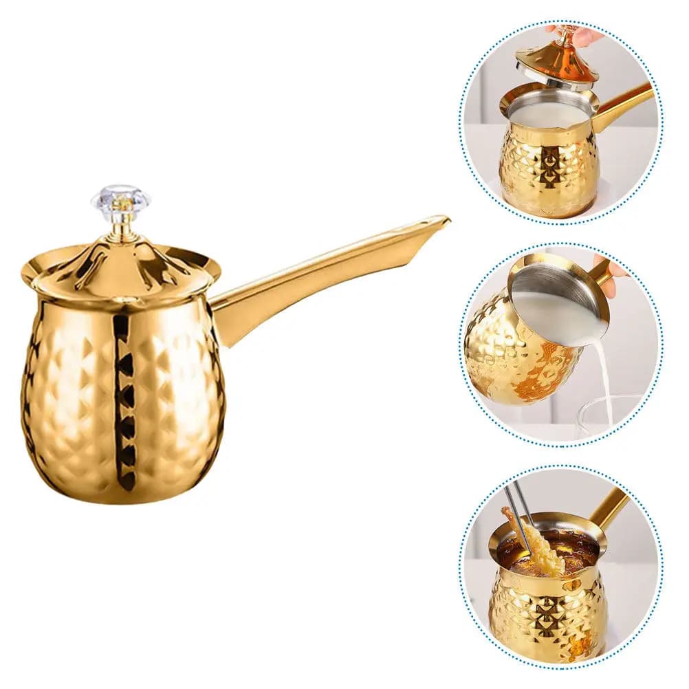 Vintage Turkish Coffee Pot 400 Ml Stainless Steel Stovetop Mocha Maker for Arabic Greek Coffee Milk Warmer Butter Melter