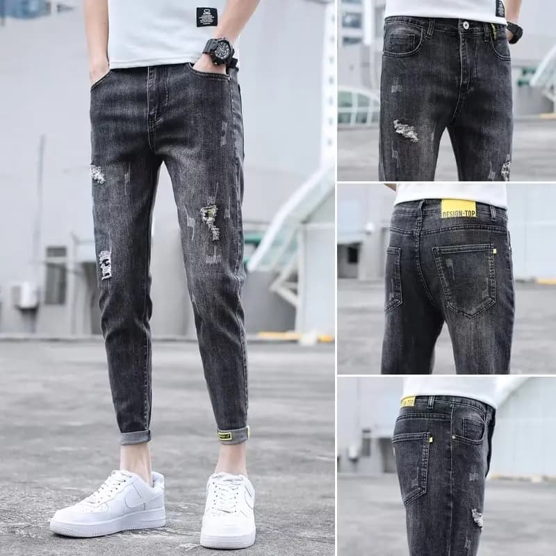 Trendy Ripped Jeans Men's Loose Fit Slimming Straight Leg Casual Long Pants Spring 2025 Korean Style Business Casual Jeans