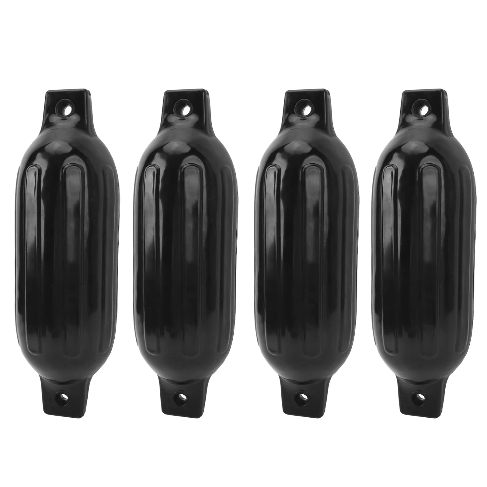 4PCS Boat Bumper with Nylon Rope and Inflator –Ribbed Twin Eyes, Black, for Yachts Docks, Shield Protection, Durable Marine Part