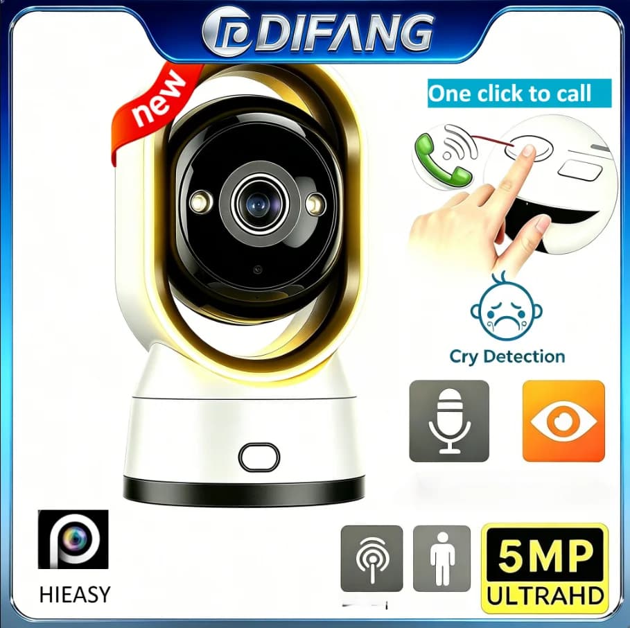 Telecamera WiFi Mini con Chiamata a un Clic, 5MP, per Interni, con Rilevamento del Pianto, Monitor per Animali Domestici, Sorveglianza Domestica, Telecamera per Bambini