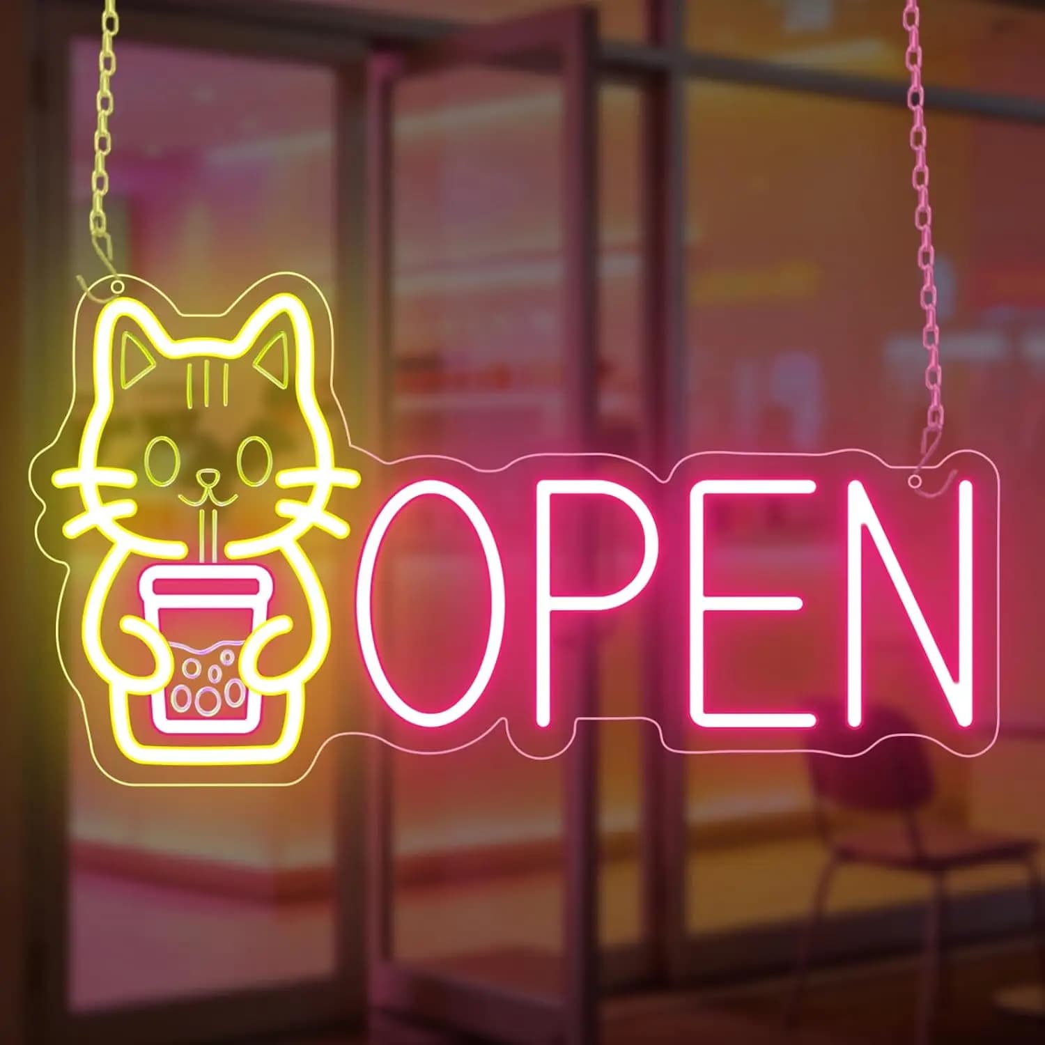 LED Neon Sign Cat Boba Tea Open Neon Light for Cafe Bubble Tea Shop Store Party Decor Christmas Gift Atmosphere Lamp USB Powered