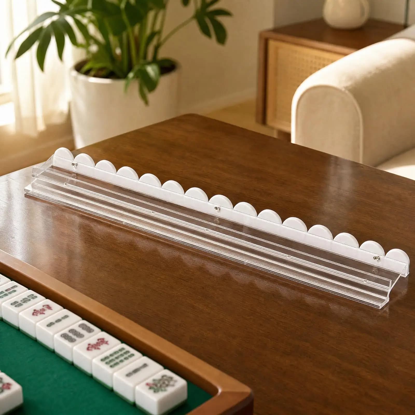 Acrylic Mahjong Tile Rack Holder for Professional Mahjong Games Tabletop Organizer Display Stand Clear