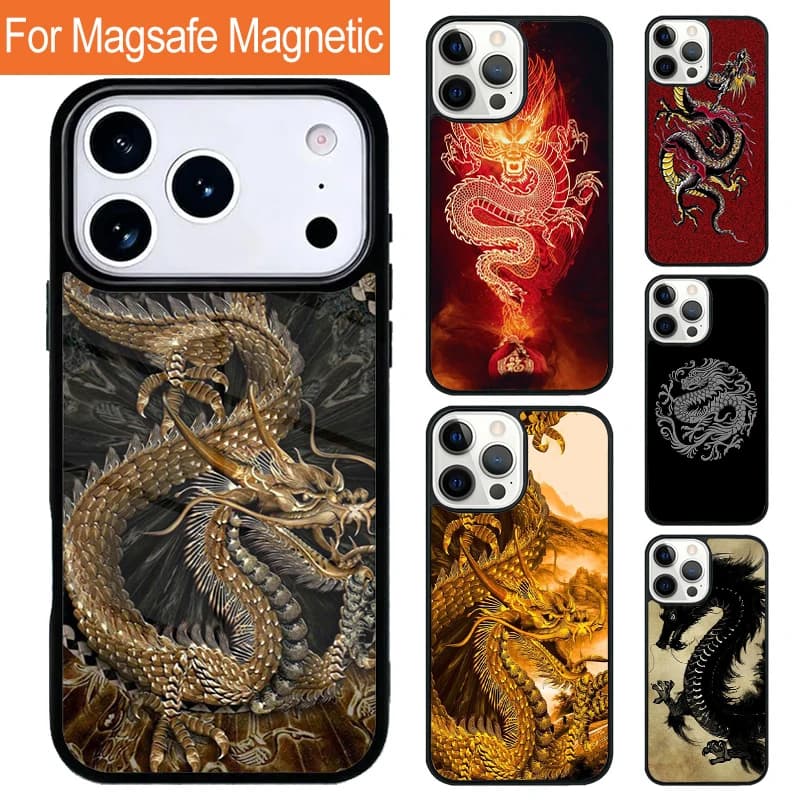 Custodia per telefono con ricarica wireless magnetica Drago Cinese per iPhone 17 Pro 16 15 13 12 11 Pro Max Air 14 Plus con cover MagSafe