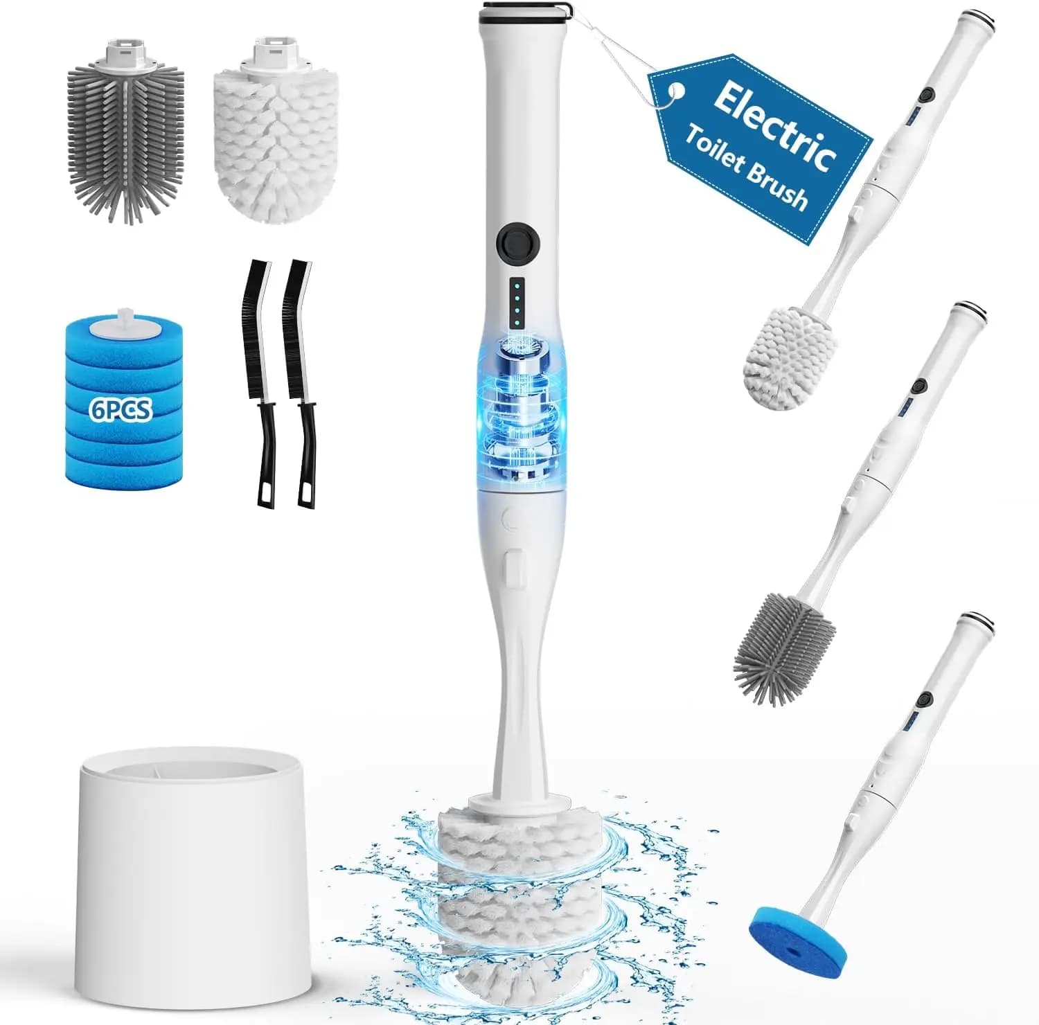 Set Spazzola Elettrica per WC con Supporto, Kit Pulitore Elettrico per WC con 8 Spazzole Sostituibili
