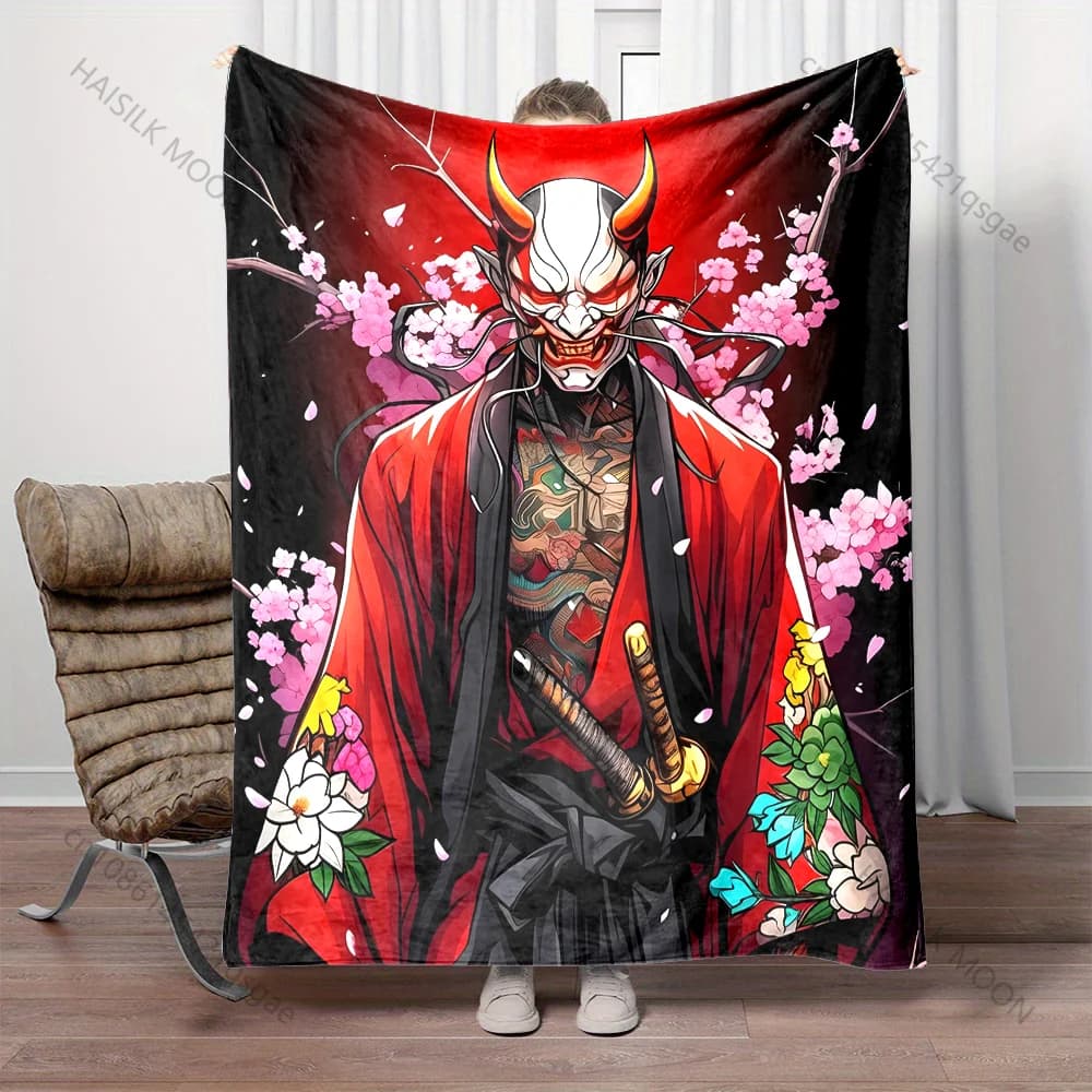 Coperta da samurai con faccia da fantasma giapponese, calda, morbida e soffice, per bambini, regali di lusso per adulti, per divano letto, casa, viaggio all'aperto, coperta da campeggio