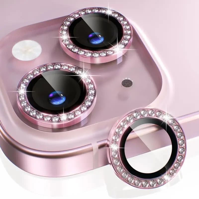 1PC Protezione Lente Fotocamera Rosa Glitter Diamantato per iPhone 17 16 15 14 13-11 Pro Max Vetro Temperato 9H Compatibile con Cover Anti-Graffio