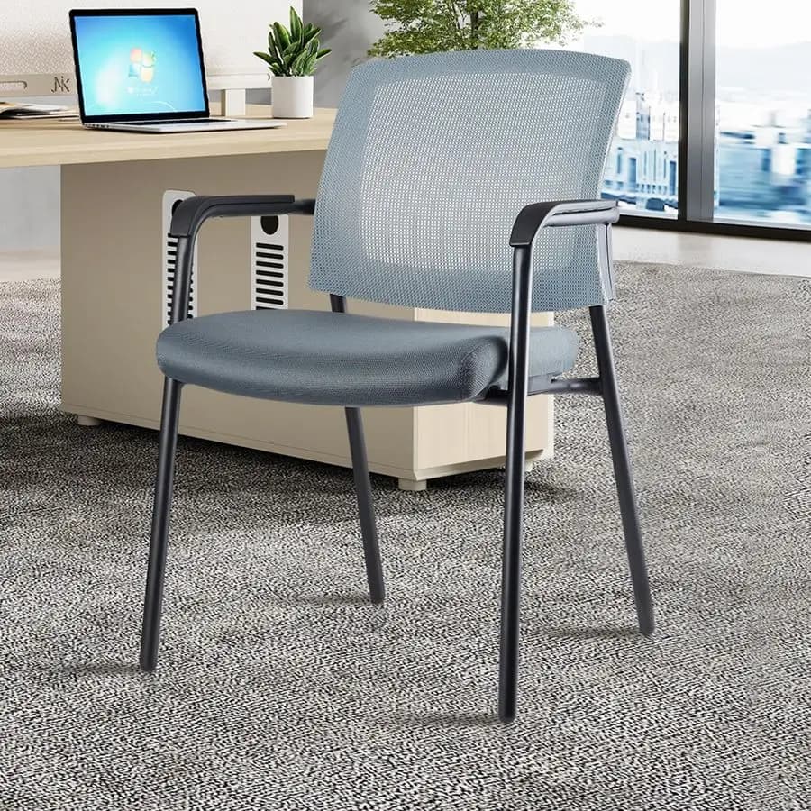 Sedia per ospiti per reception da ufficio, schienale in rete impilabile con supporto lombare ergonomico e cuscino del sedile ispessito per conferenze d'attesa