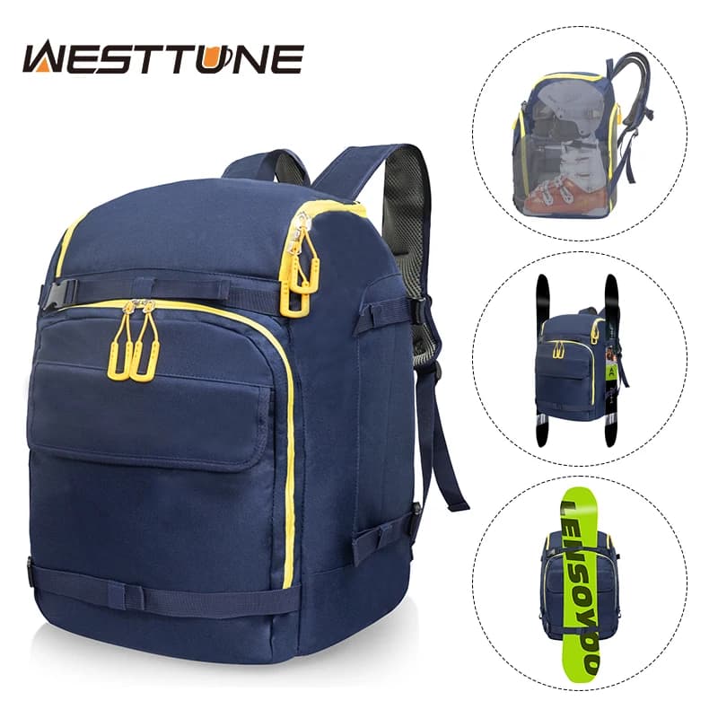 WESTTUNE 50L Outdoor Ski Boot Bag Large Capacity Travel Backpack for Ski Helmet Goggles Gloves Skis Snowboard & Accessories