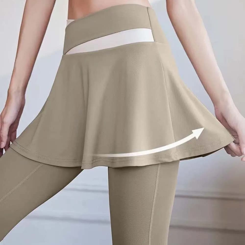 Leggings Sportivi Combinati con Gonna, Vita Alta Elasticizzata, Pantaloni da Yoga Plus Size, per Badminton