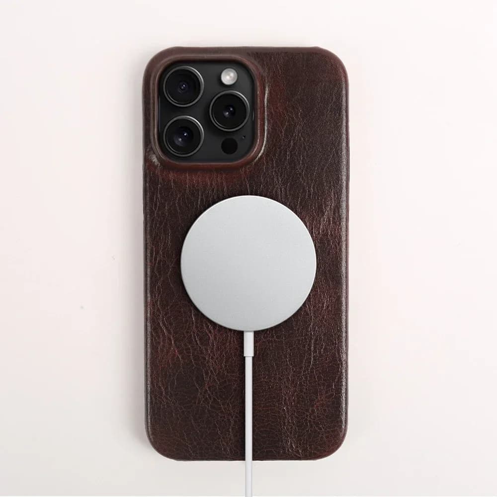 Custodia in vera pelle da lavoro per iPhone 16 Pro Max 14 13ProMax 12 11 Cover posteriore magnetica Magsafe in pelle bovina Premium