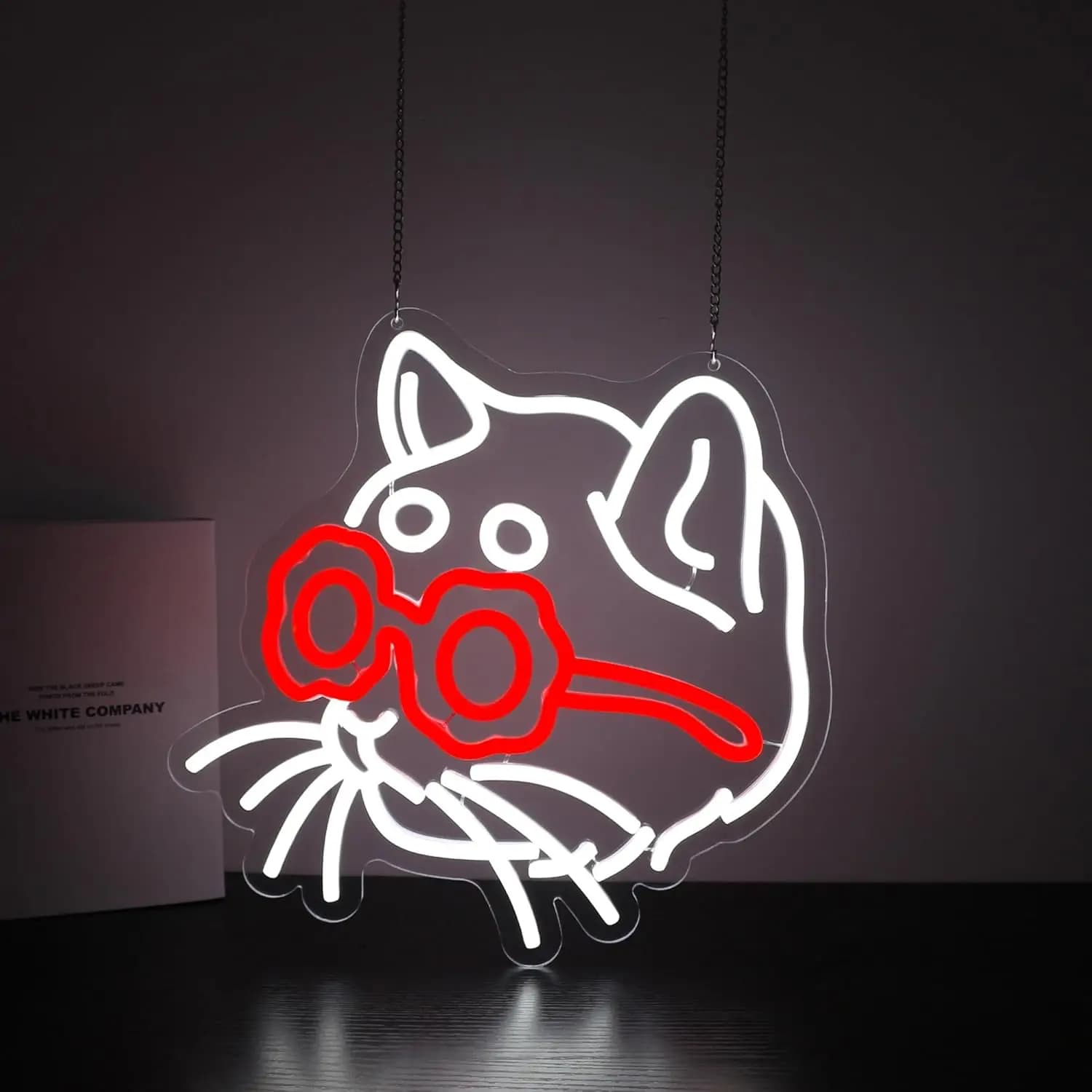 Insegna al Neon LED Dimmerabile a Forma di Gatto con Occhiali Rossi, Regali di Compleanno, Luce al Neon per Casa, Ufficio, Camera da Letto, Caffetteria, Decorazione Murale, Regali per Coppie