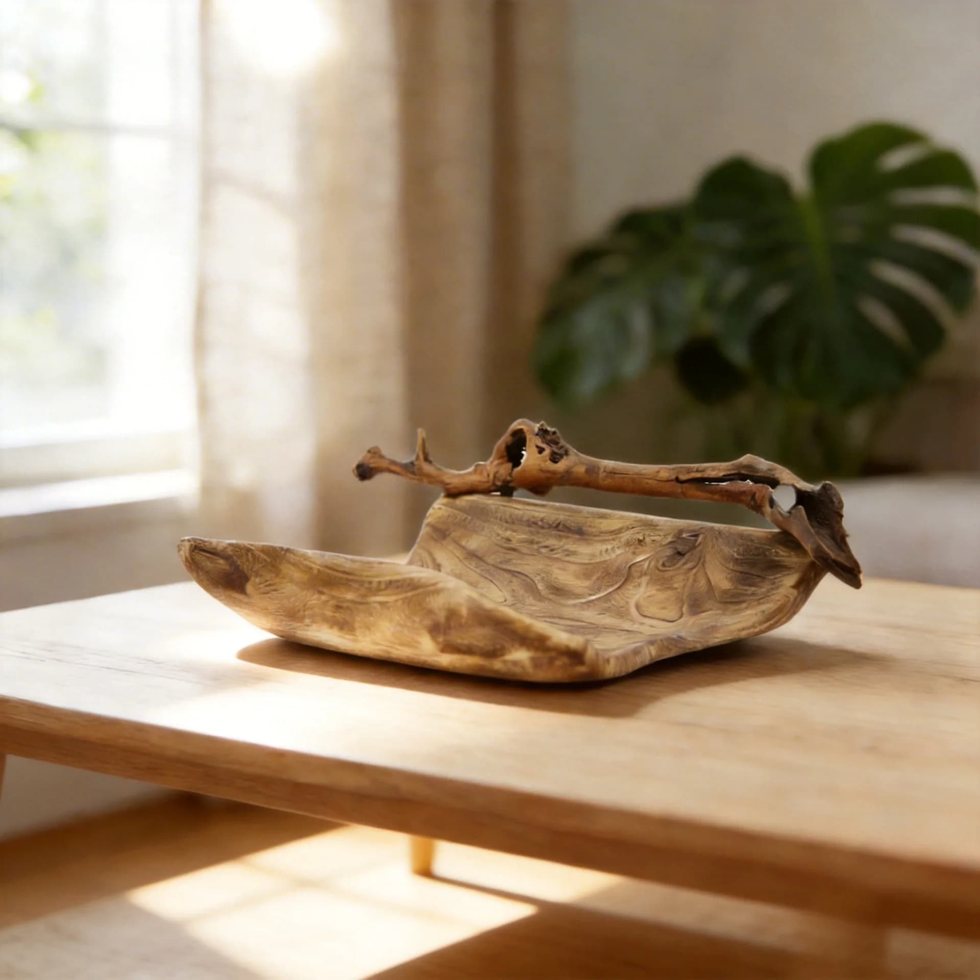 Vassoio artigianale in legno fatto a mano, piatto per snack e frutta, ornamento da tavolo per casa e agriturismo, in legno massello