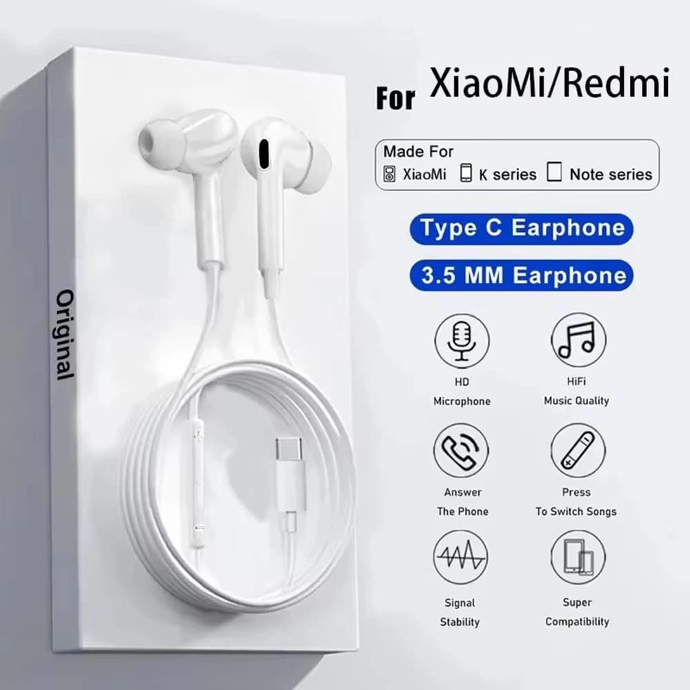 Originale Tipo C Auricolari Cablati Cuffie Per XiaoMi 13 14 15 Redmi Nota 11 12 Pro Plus 5G Per 3.5mm Jack Auricolare Accessori