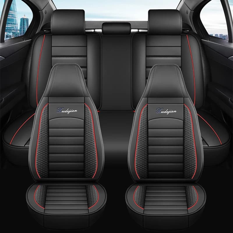 Complete Set of Car Seat Covers for 5 Posts, Complete Coating with Integrated Poggiatesta, in Premium PU Leather, Comfortable and Durevoli, Suitable for Most Cars