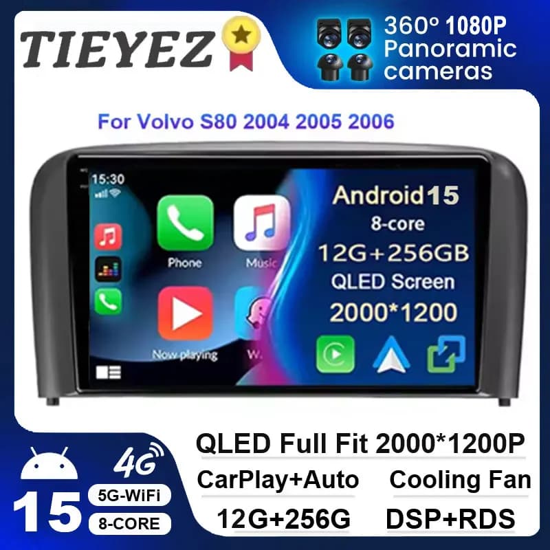 Android 15 Multimedia Car Radio For Volvo S80 1998 1999 2000 - 2006 Player Navigation GPS DVD carplay 4G WIFI Tape Recorder