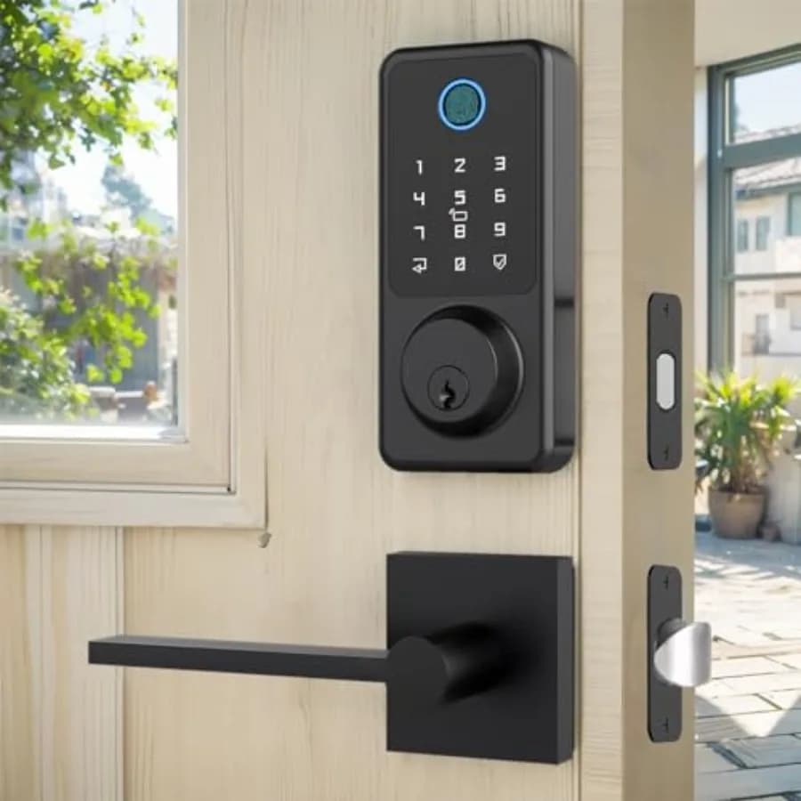 Set Serratura Intelligente con Impronta Digitale e Maniglia a Leva Nera, Serratura Senza Chiave con App e Tastierino per Casa