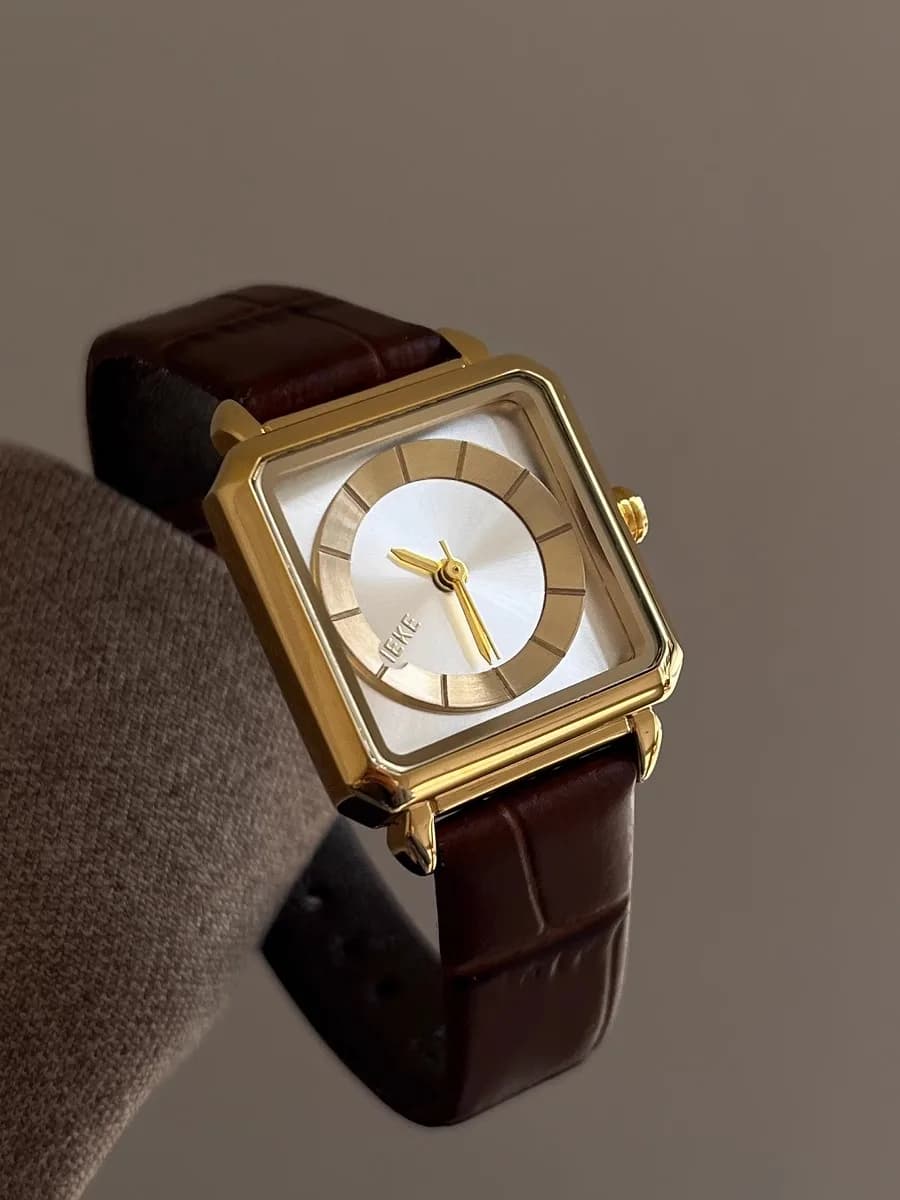 Women's Square Fashion Watch 25mm Small Dial Women's Waterproof Brown Leather Watch Minimalist With Dresses
