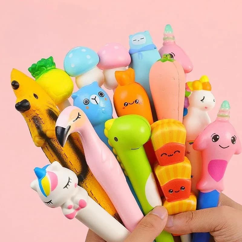 Cute cartoon stress-relief squishy gel pens, creative soft decompression pens, great leisure and stress-relief supplies for office use