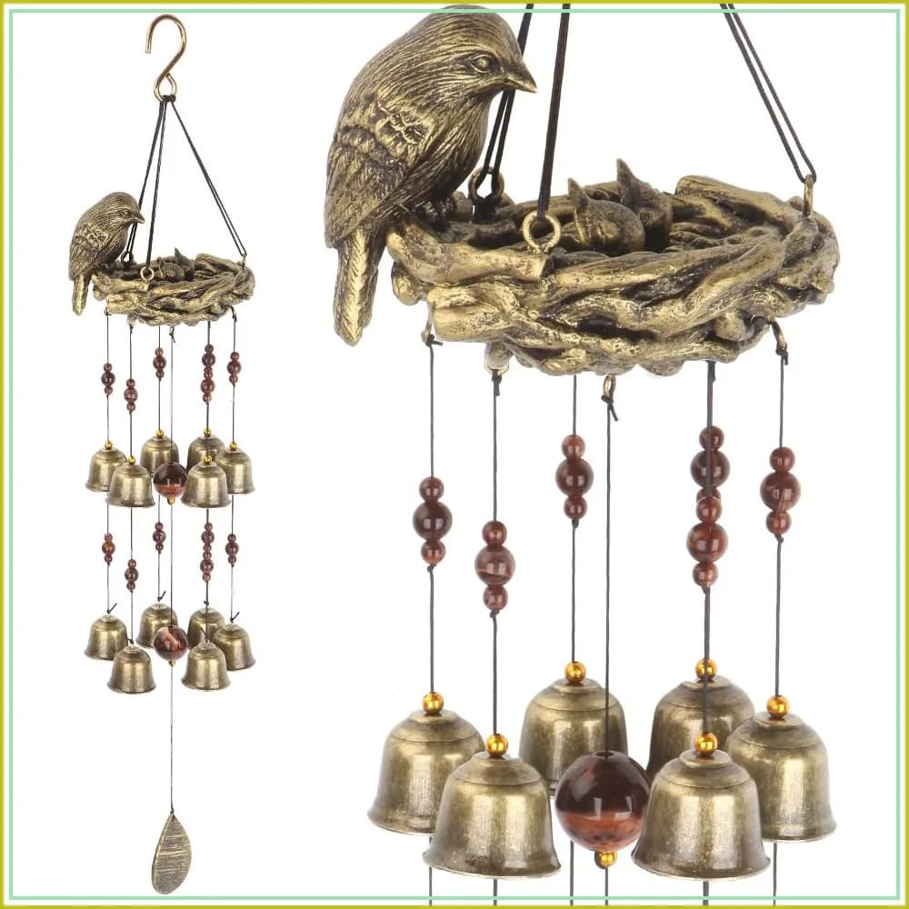 Bird Nest Wind Chime, 12 Wind Bells for Mother's Love Gift, Garden Backyard Hanging Decor, Bronze