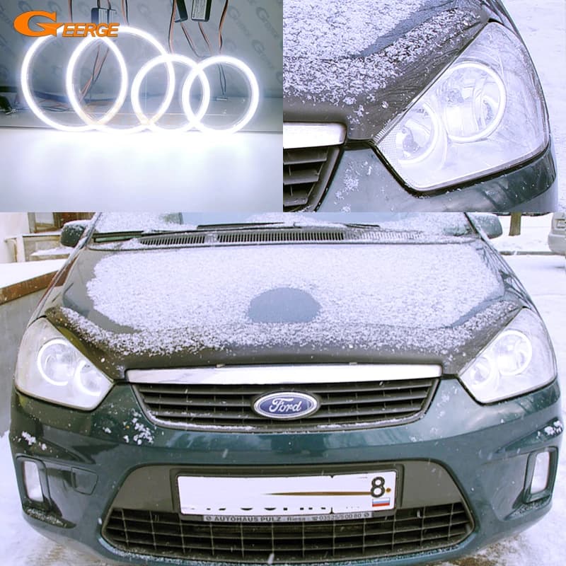 For Ford Focus C-Max C Max 2003 2004 2005 2006 2007 2008 2009 2010 DRL Ultra Bright COB Led Angel Eyes Kit Halo Rings