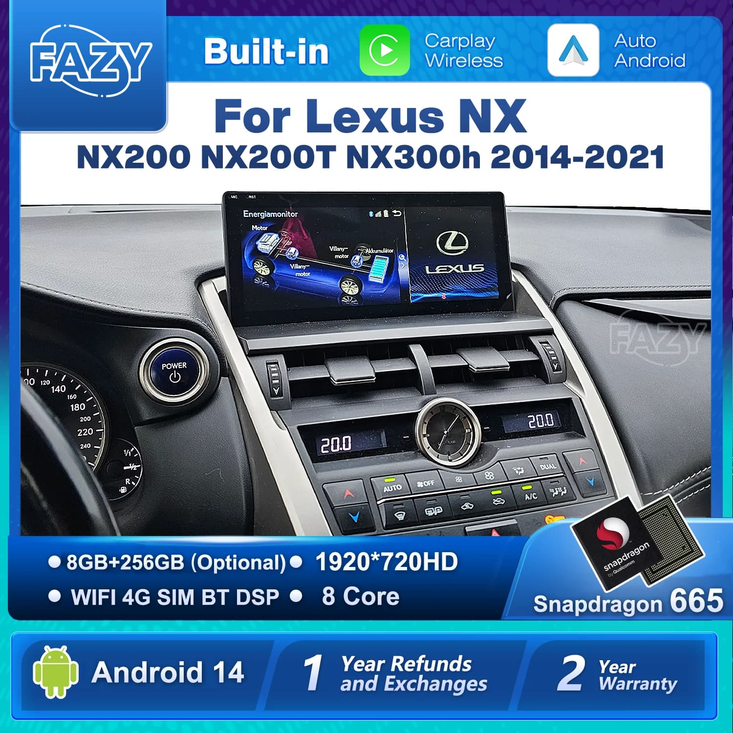Autoradio Android 14 da 10.25'' con CarPlay per Lexus NX NX200 NX200T NX300h 2014-2021, Accessori Auto, Stereo, Navigazione Multimediale, WiFi, Netflix