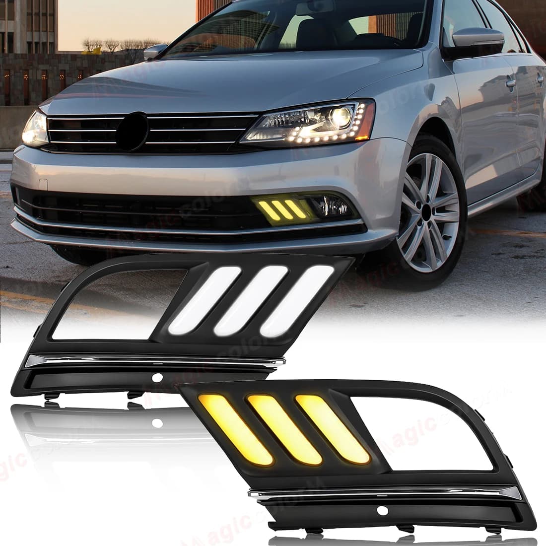 Luci Diurne a LED per Volkswagen VW Jetta Sagitar MK6 2015-2018, Indicatori di Direzione Dinamici Bianchi e Gialli