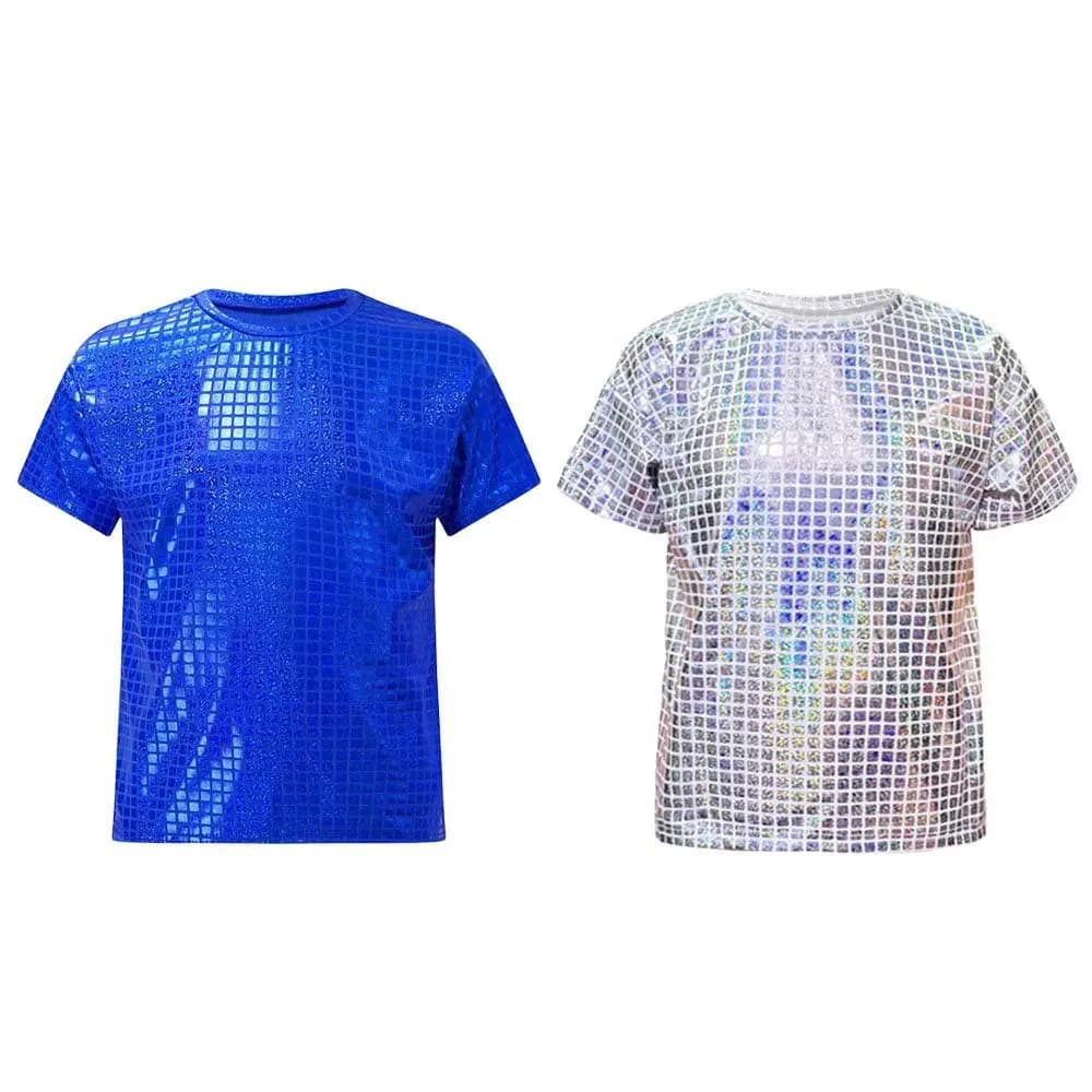 Fashion Hip Hop Unisex Sequins Shirt Jazz Party Metallic Top Dance Costumes Disco Performance Dancewear Boys Girls