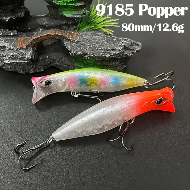 Esche Artificiali Topwater Poppers 80mm 12.6g, Esche Dure di Superficie per Spigola e Luccio, Isca Pesca Wobblers, Attrezzatura da Pesca