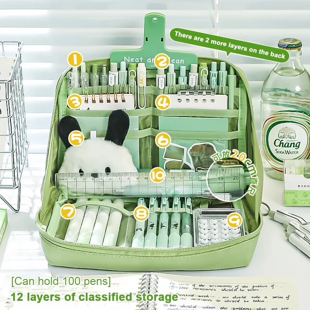 Astuccio per matite di grande capacità Kawaii a 10 strati Panda Estetica Tela Borsa per penne carina Studenti di archiviazione portatili multifunzione
