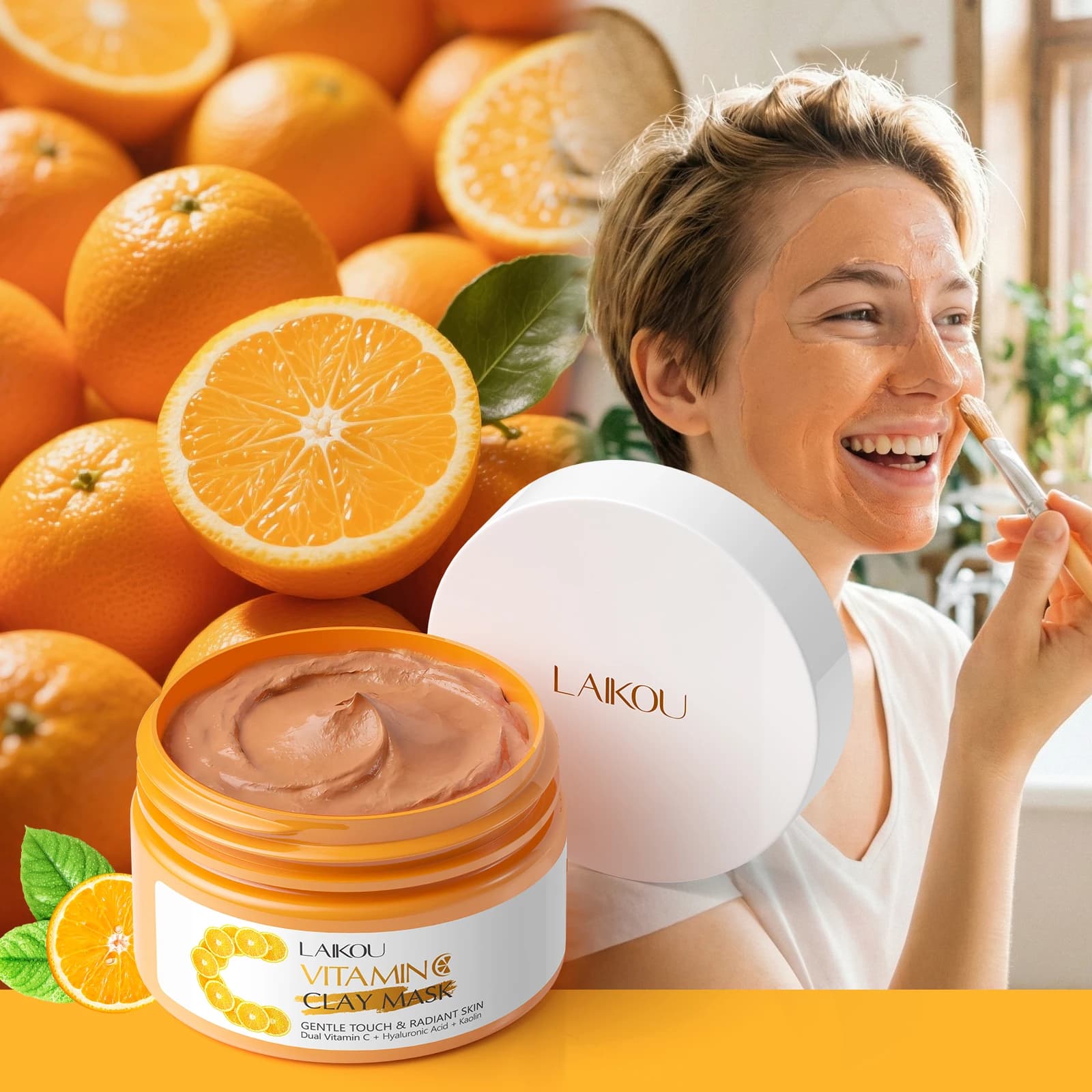LAIKOU Maschera di Argilla alla Vitamina C per Purificare e Levigare, Uniformare il Tono della Pelle, Maschera Detergente