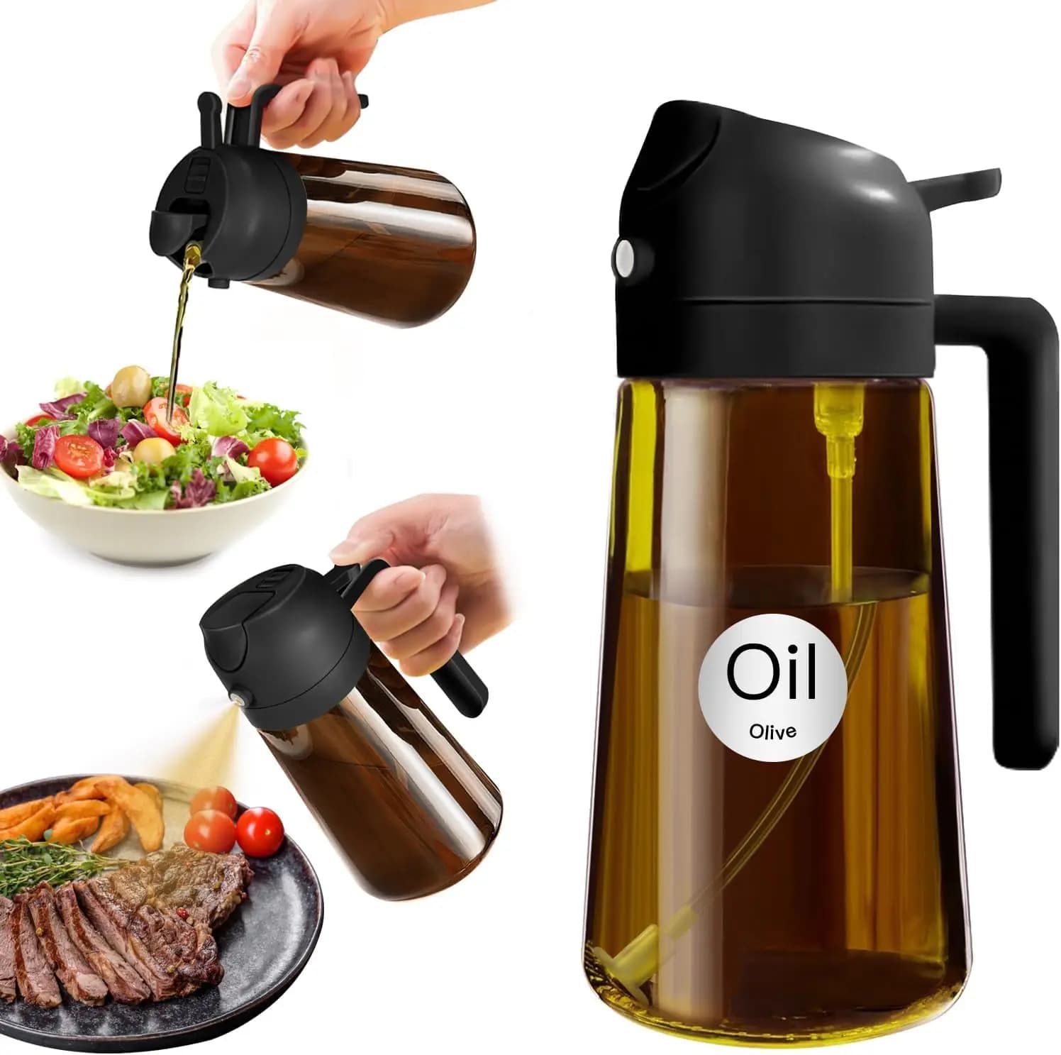 16oz Dark Amber Glass Oil Sprayer and Dispenser with Stickers, for Food Use, for Kitchen, Air Fryer, Barbecue
