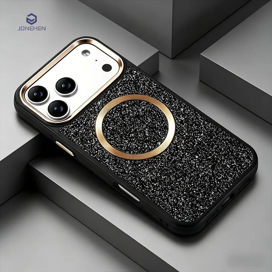 Custodia Magnetica di Lusso con Paillettes Scintillanti per Ricarica Wireless MagSafe per iPhone 17 16 15 14 13 Pro Max, Cover Antiurto